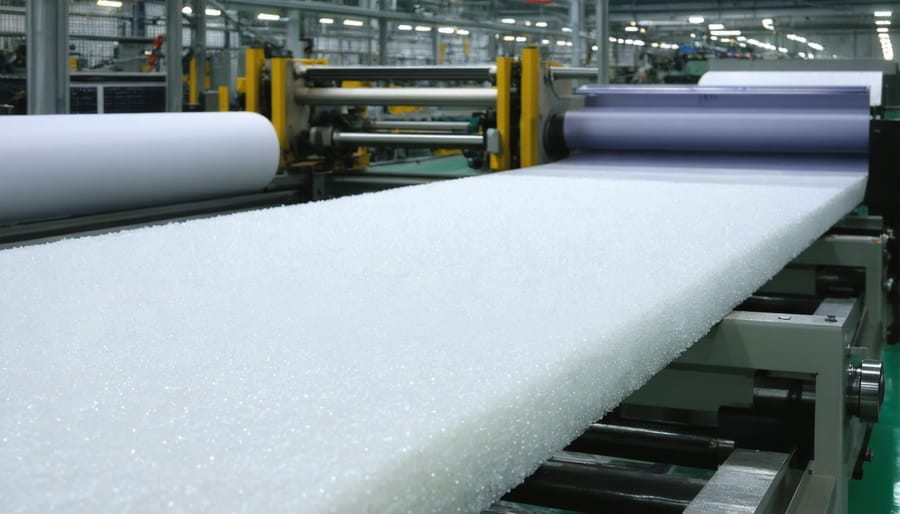 Industrial roll foaming equipment applying r-tech foam to solar panel components