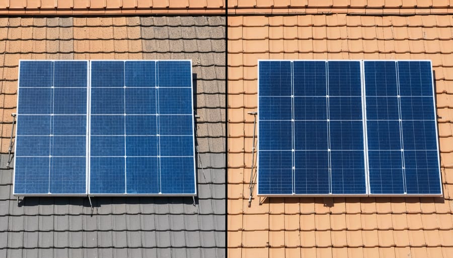 Before and after comparison of roof replacement with solar panel installation