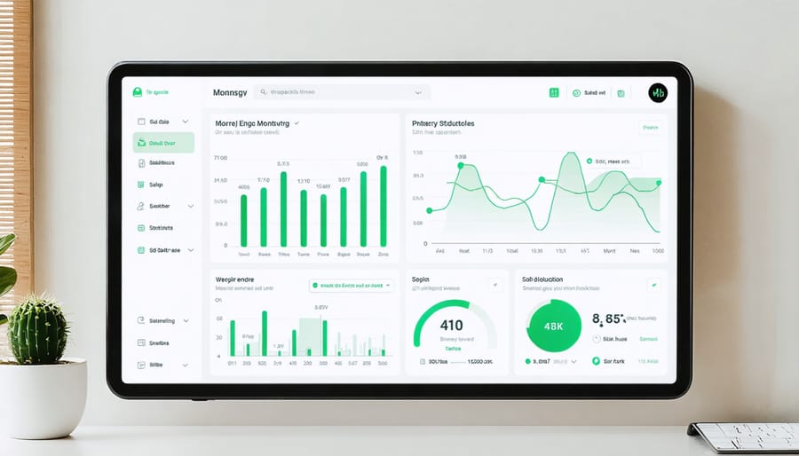 Smart home energy monitoring dashboard displaying solar production, consumption, and battery storage metrics