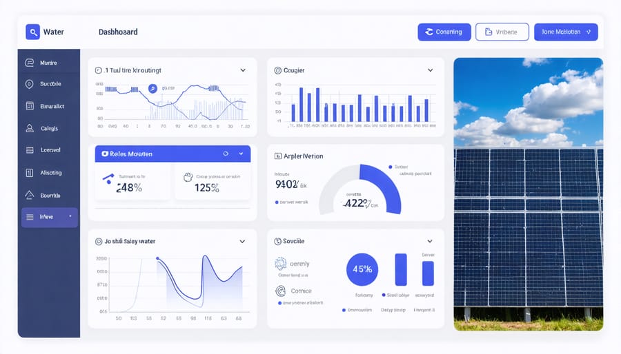 Smart monitoring interface displaying water system performance metrics and controls