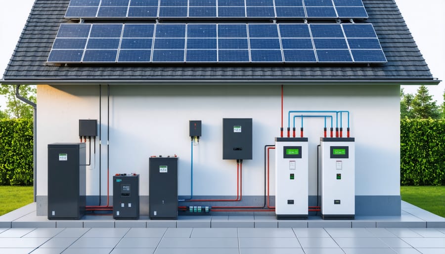 Residential solar battery storage system installation with connection components