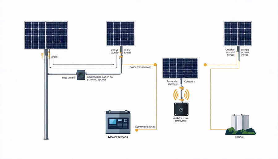 Schematic diagram of solar communication system components and connections