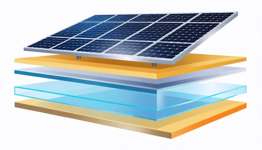Labeled cross-section diagram of solar panel material layers