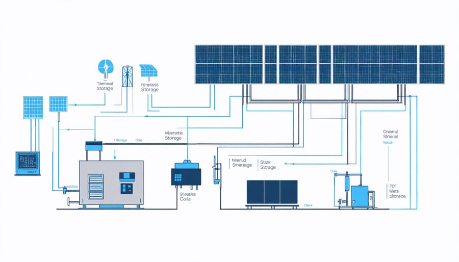 Digital visualization of integrated solar panels and thermal storage system in a residential setting