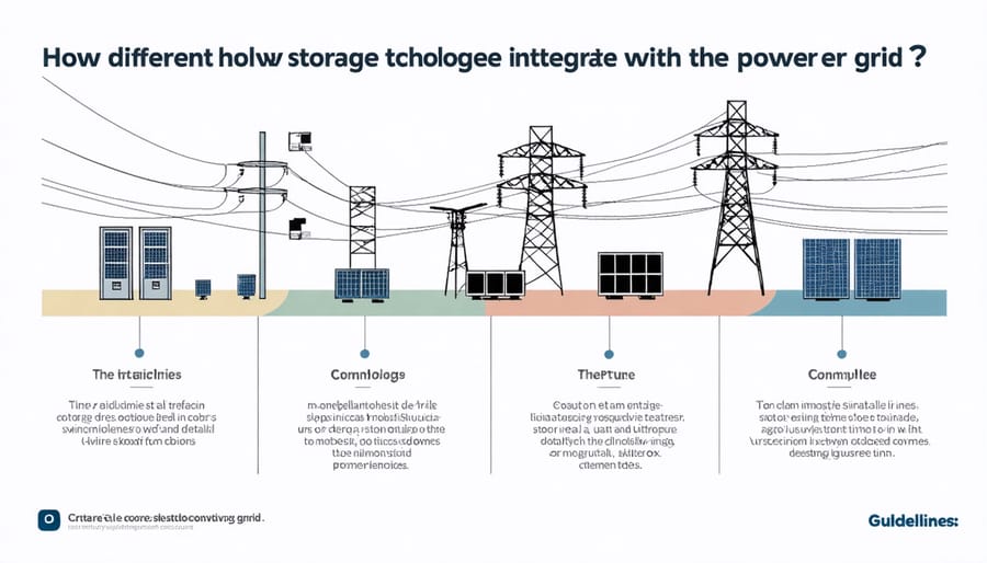 Diagram illustrating energy flow between solar panels, storage systems, and the power grid