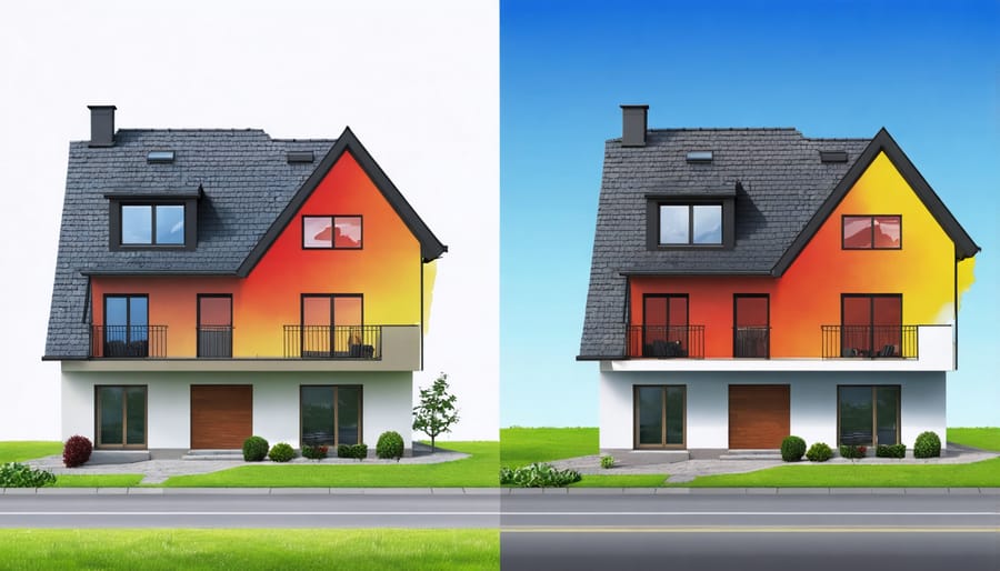Infrared thermal imaging comparison showing heat distribution in homes with and without thermal storage