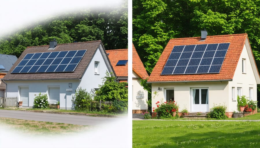 Comparison of European village before and after implementing community solar program