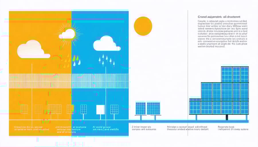 Visual representation of how AI adapts solar panel settings to different weather conditions