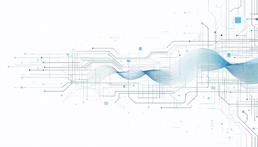 Abstract visualization of real-time data processing for AI energy management systems