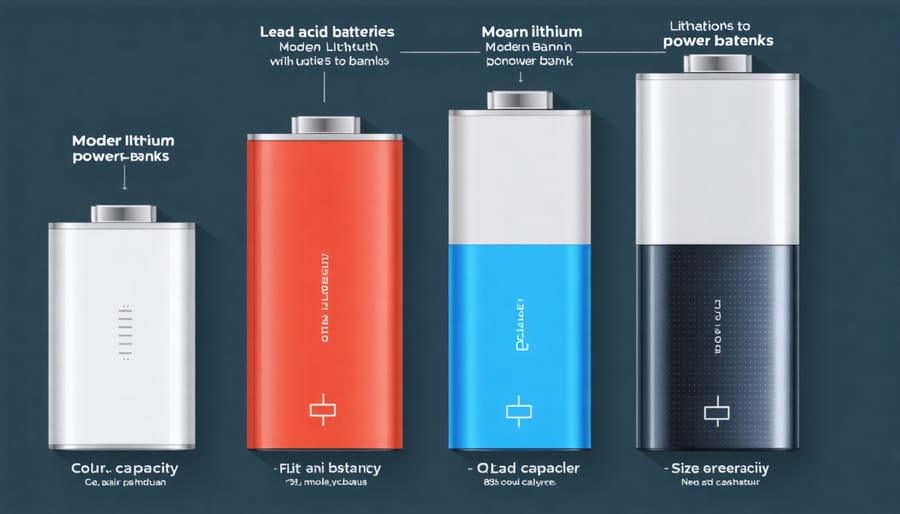 Side-by-side comparison of traditional lead-acid batteries and modern lithium power storage systems