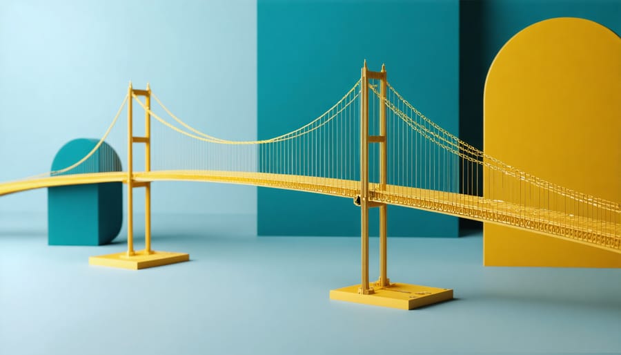 3D illustration of blockchain bridges showing data and energy flow between different networks