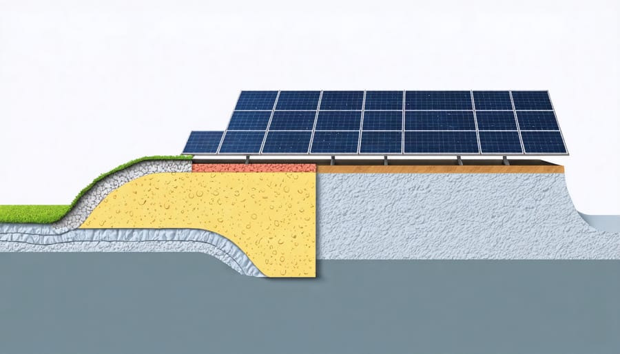 Technical diagram showing layers of roll-on foam insulation system