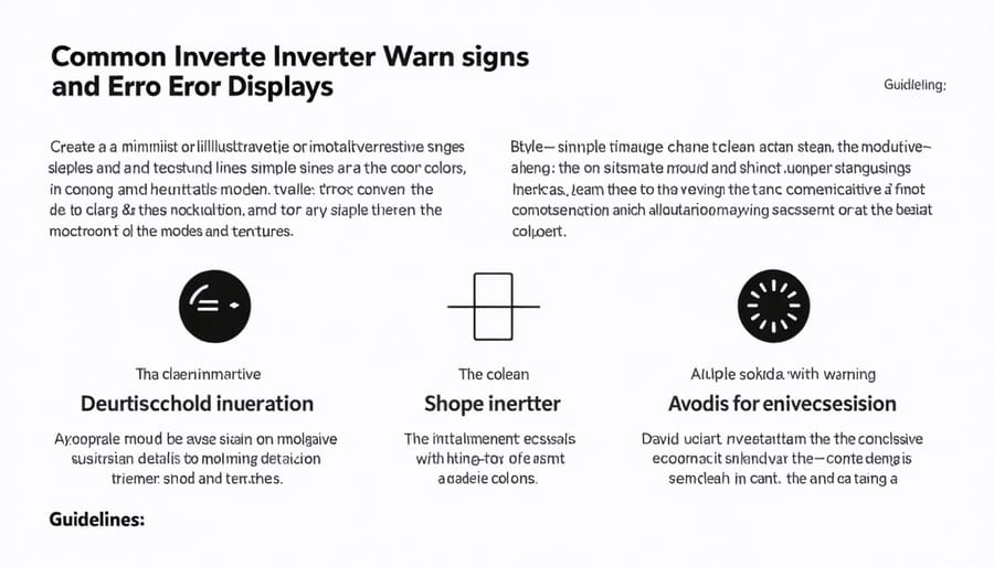 Diagram showing various inverter display screens with common error codes and warning indicators