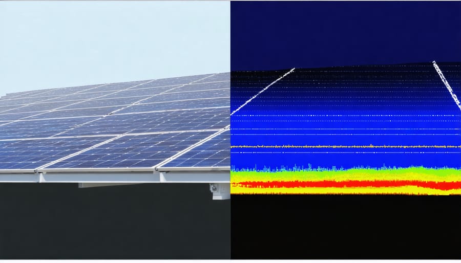 Comparison view of solar panel performance metrics showing normal operation versus detected anomalies