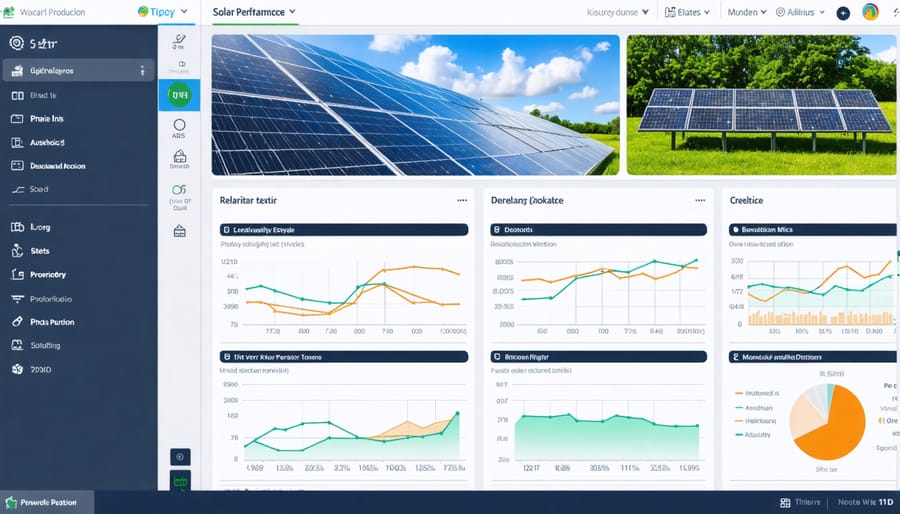 Smart home energy analytics dashboard displaying solar production charts and live performance data