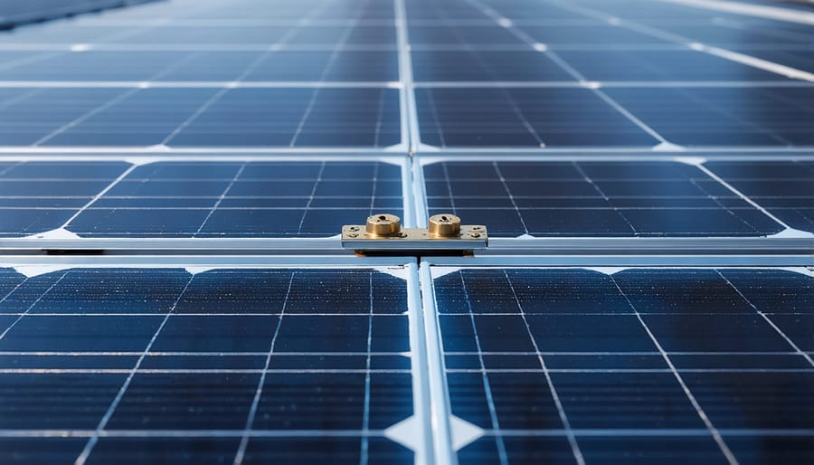 Detailed view of solar panel anti-theft security features and mounting mechanisms