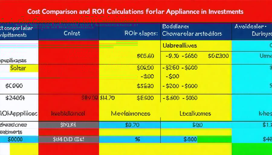 Financial comparison chart showing initial costs versus long-term savings of solar appliances