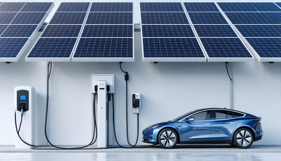 Residential solar panel array connected to J1772 EV charging station