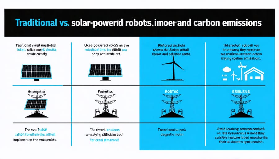Data visualization showing cost savings and reduced emissions of solar robotics versus conventional systems
