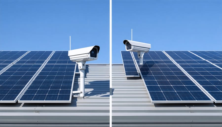 Diagram of solar panel security features showing integrated cameras and sensors
