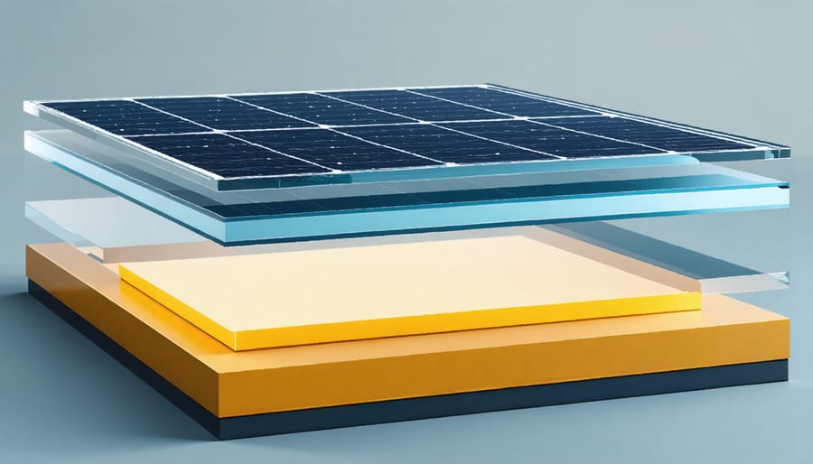 Technical diagram illustrating the internal structure and components of a solar window