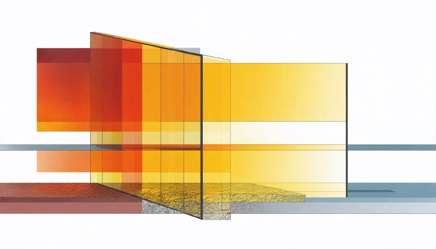 Technical illustration showing the different layers and components of heat-resistant glass