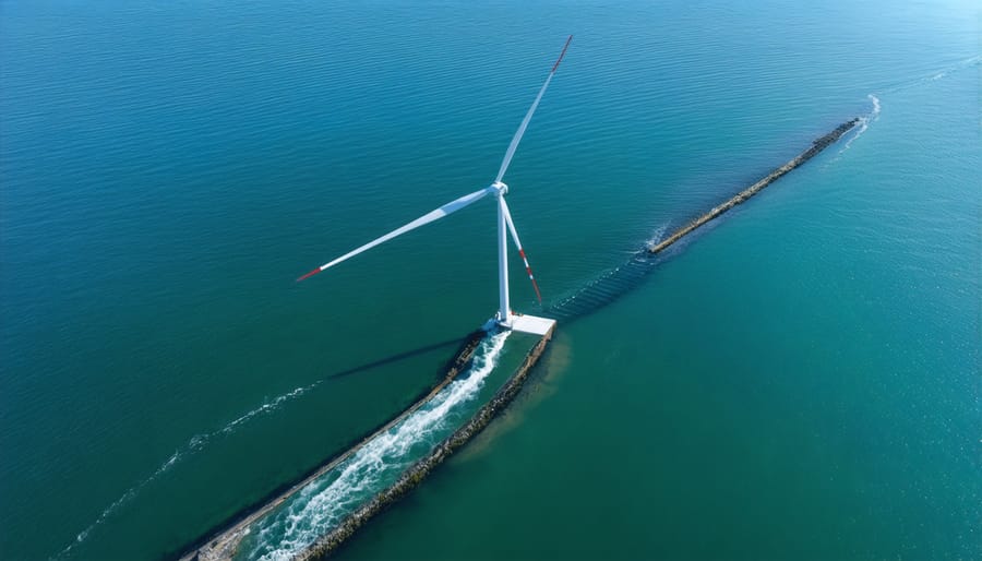 Aerial view of MeyGen tidal turbine installation off the Scottish coast