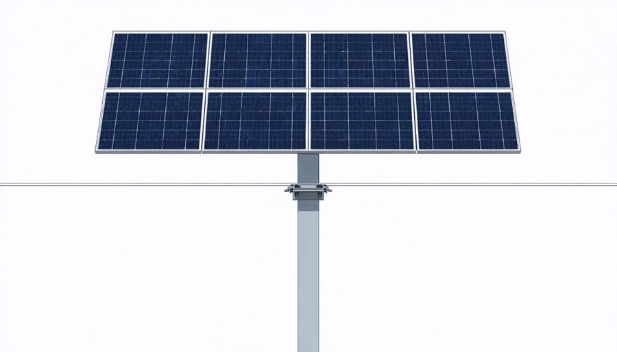 Cross-sectional diagram illustrating solar panel mounting system and electrical integration on highway noise barrier