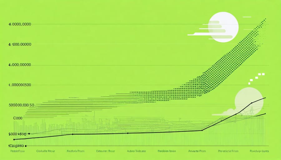 Dual-axis chart comparing solar energy revenue and carbon credit returns over time