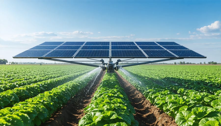 Modern solar irrigation system watering agricultural crops