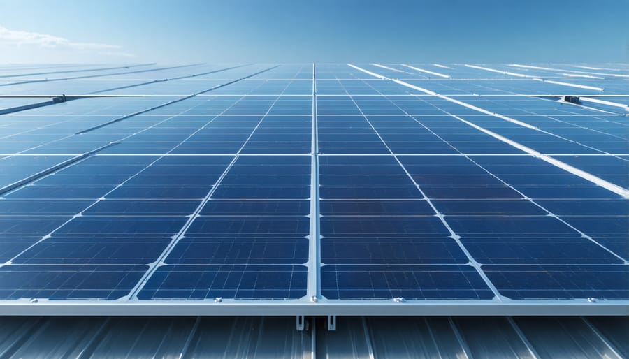 Large-scale solar installation showcasing heat-resistant glass panels in operation