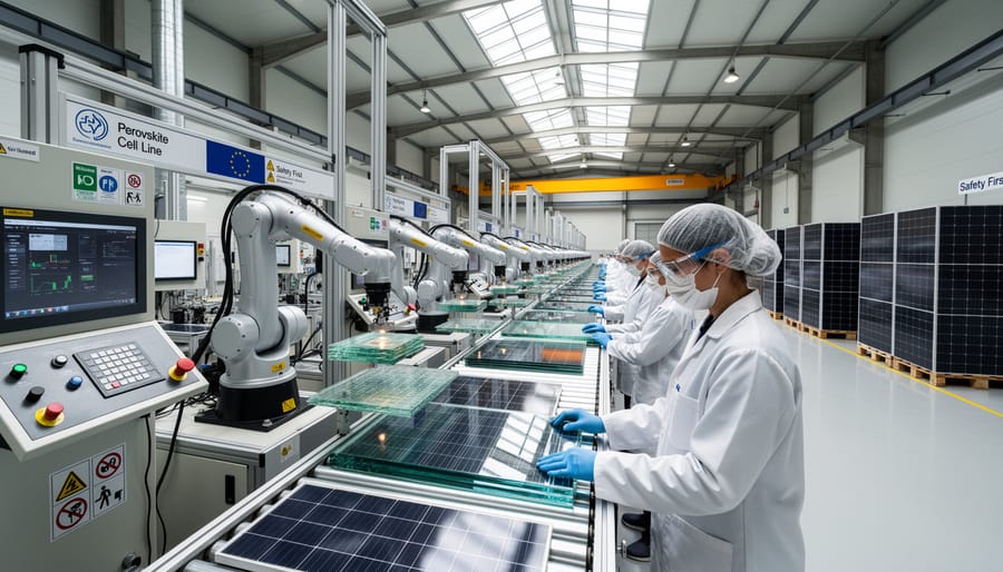 Modern European solar cell manufacturing facility with automated production equipment